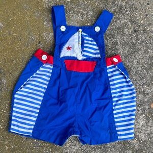 Vintage 80s 90s Blue Sailor-Themed Kids Overalls